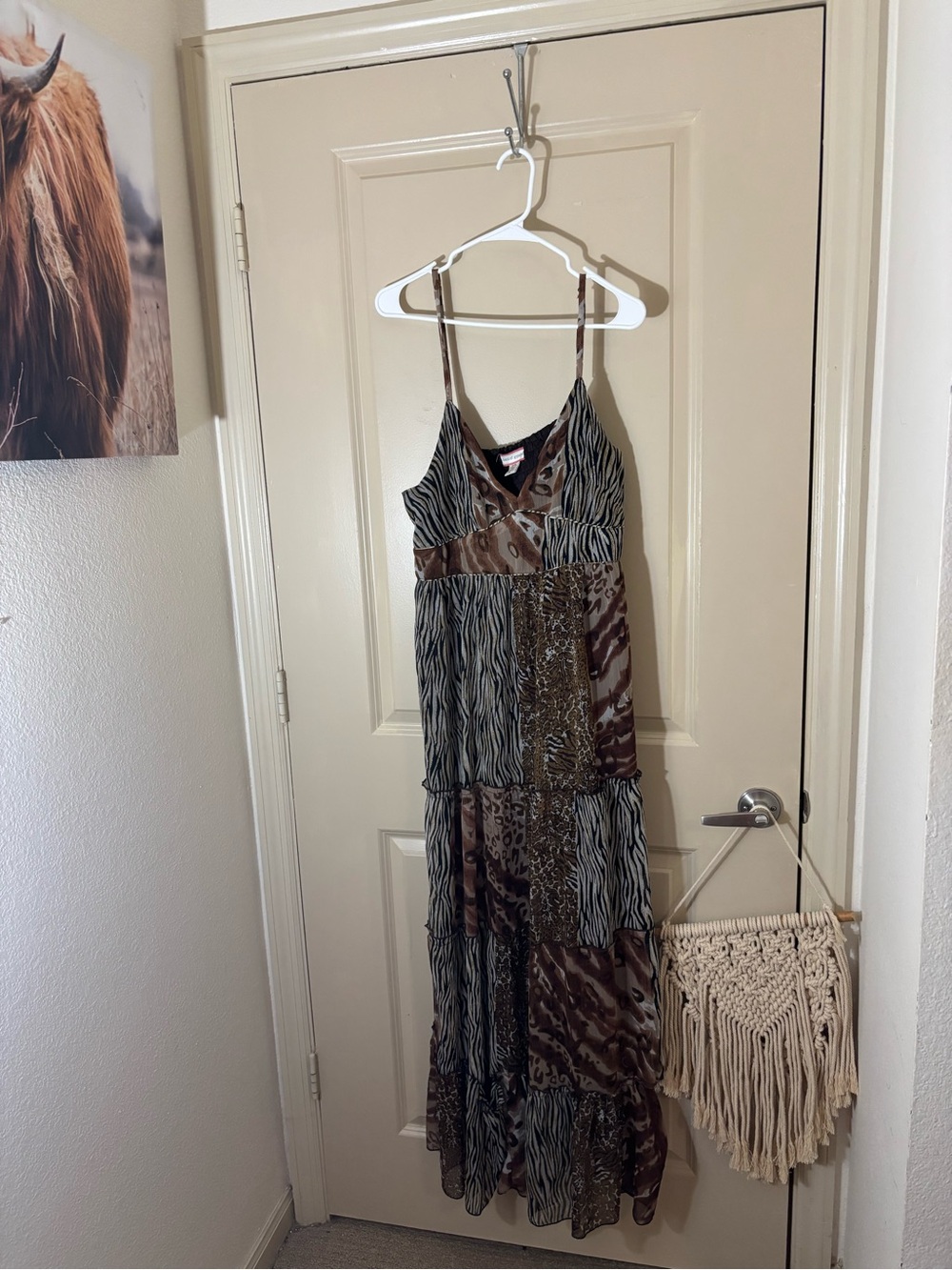 Band of Gypsies Brown & Cream Patchwork Animal-Print Maxi Dress